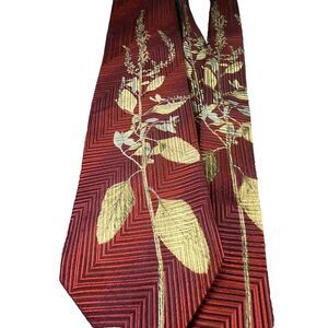 Vtg. Kolte 100% Silk Necktie w/ Plant Floral Geometric Design Italy  Dk Burgundy